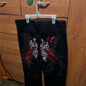 Black, Red & White graphic jeans